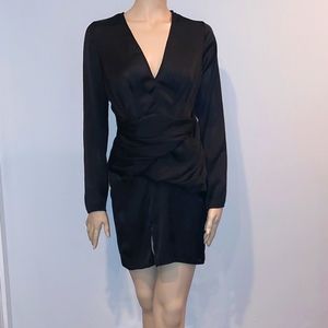 Missguided black satin long-sleeve dress sz S NWT